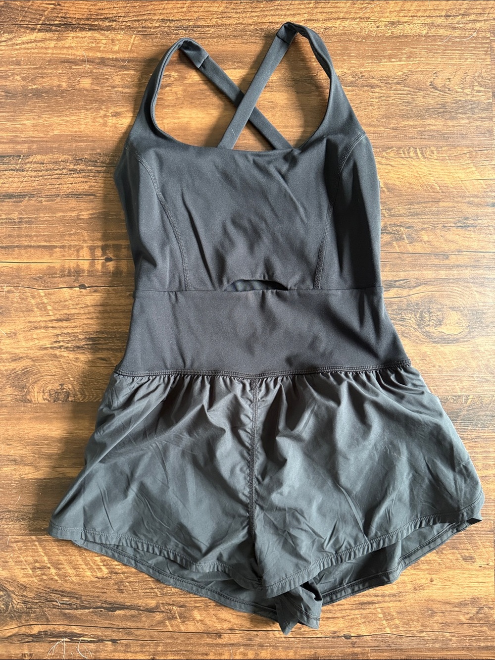 Free People Black Crossback One-Piece with Skirted Shorts